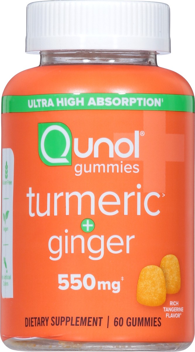 slide 9 of 15, Qunol 550 mg Rich Tangerine Flavor Turmeric + Ginger 60 Gummies, 60 ct