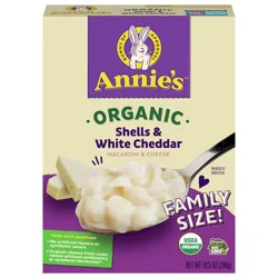 Annie's Organic Shells and White Cheddar, Made with Real Cheese, Family Size, 10.5 oz