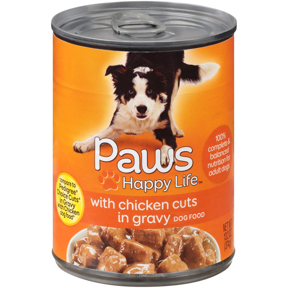 slide 1 of 9, Paws Happy Life Chicken Cuts In Gravy Dog Food, 13.2 oz