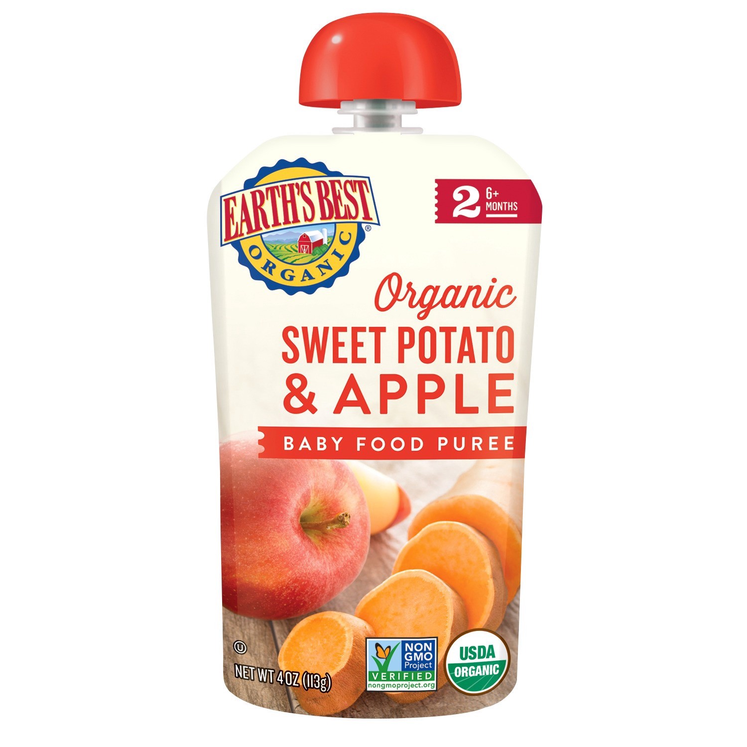 slide 1 of 4, Earth's Best Sweet Potato Apple Baby Puree, 4 oz