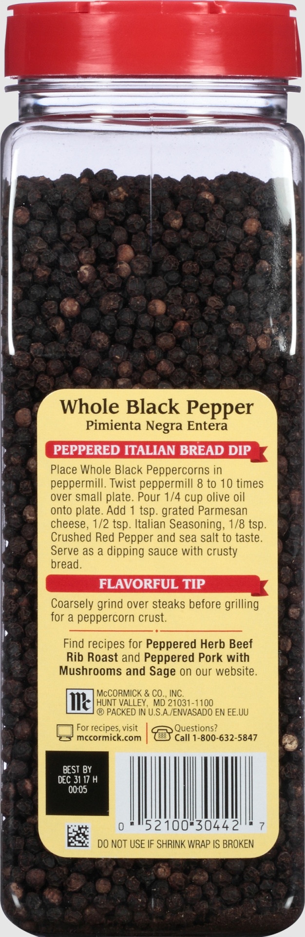 slide 6 of 6, McCormick Whole Black Pepper, 19 oz