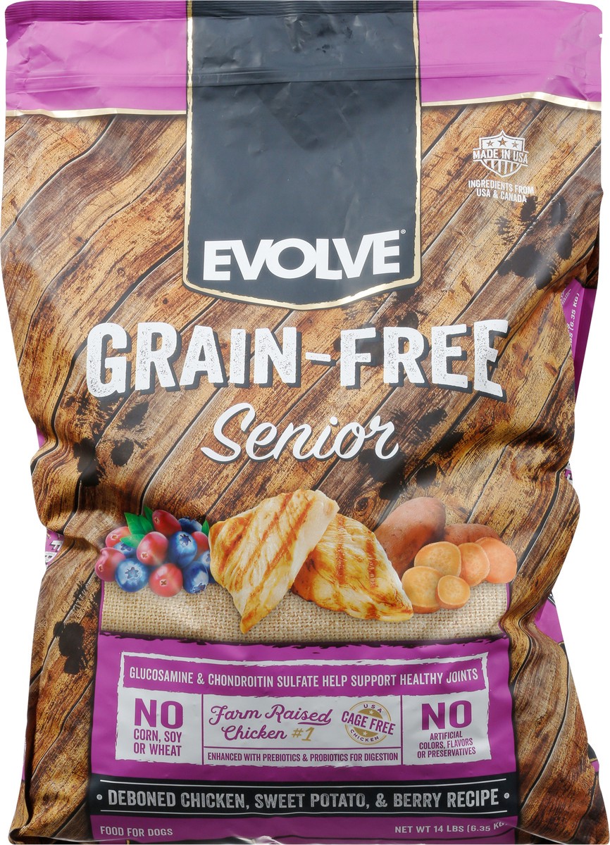 slide 10 of 12, Evolve Grain-Free Senior Deboned Chicken, Sweet Potato, & Berry Recipe Food for Dogs 14 lb, 14 lb