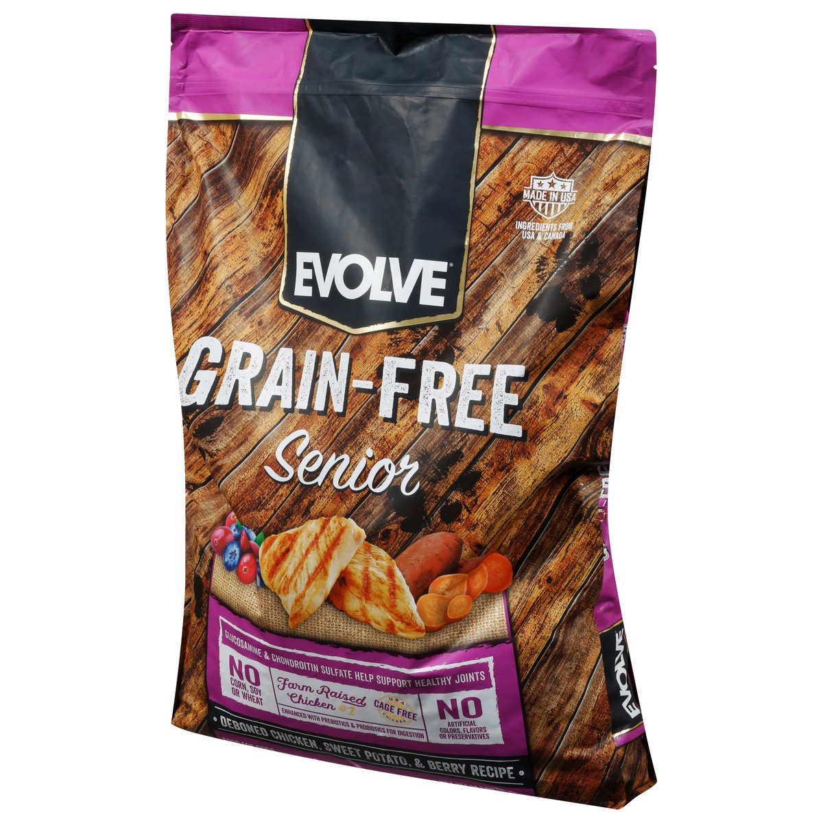 slide 9 of 12, Evolve Grain-Free Senior Deboned Chicken, Sweet Potato, & Berry Recipe Food for Dogs 14 lb, 14 lb
