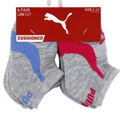 Puma Girls' Socks, 6 Pair, Grey/Multi, Size 2-4