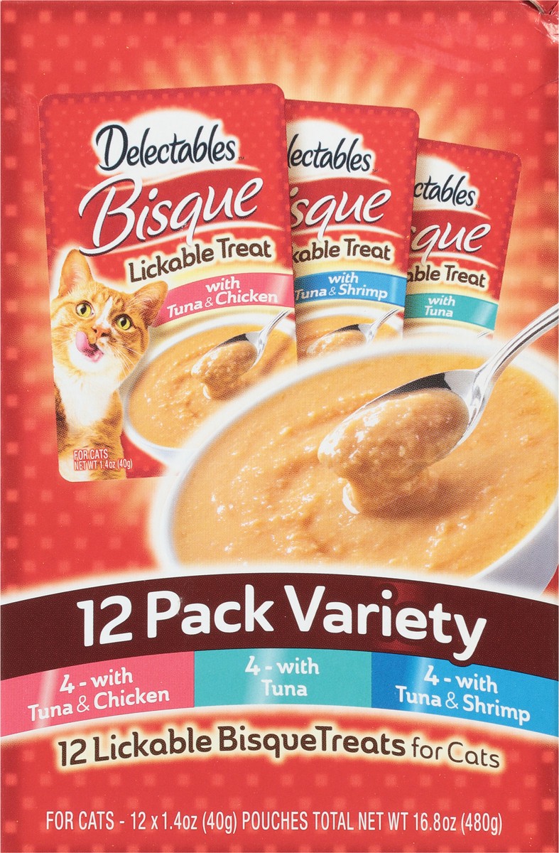 slide 3 of 9, Delectables Lickable Bisque Treats for Cats 12 Pack Variety 12 - 1.4 oz Pouches, 12 ea