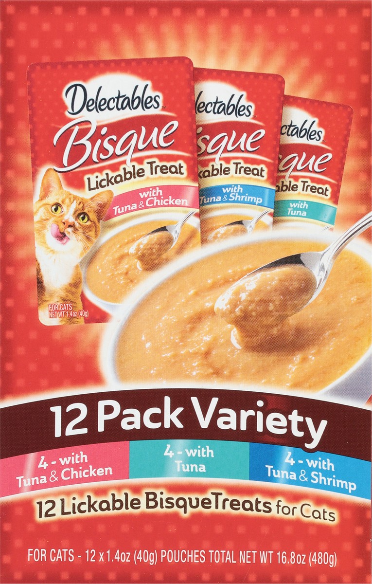 slide 2 of 9, Delectables Lickable Bisque Treats for Cats 12 Pack Variety 12 - 1.4 oz Pouches, 12 ea