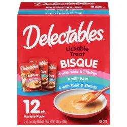 Delectables Lickable Treat With Tuna & Chicken/With Tuna/With Tuna & Shrimp Bisque Variety Pack 12 - 1.4 oz Pouches