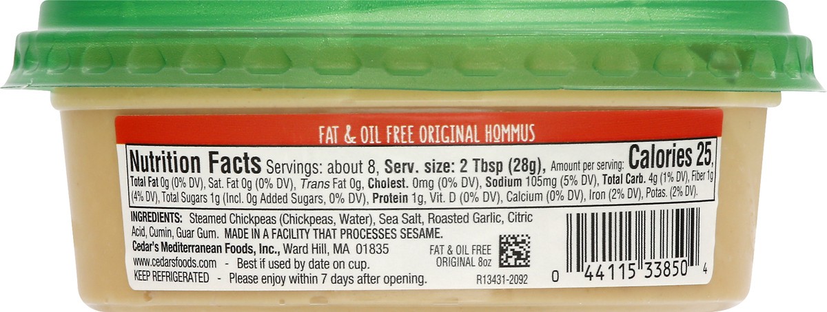 slide 10 of 10, Cedar's Foods Fat & Oil Free Original Hommus, 8 oz