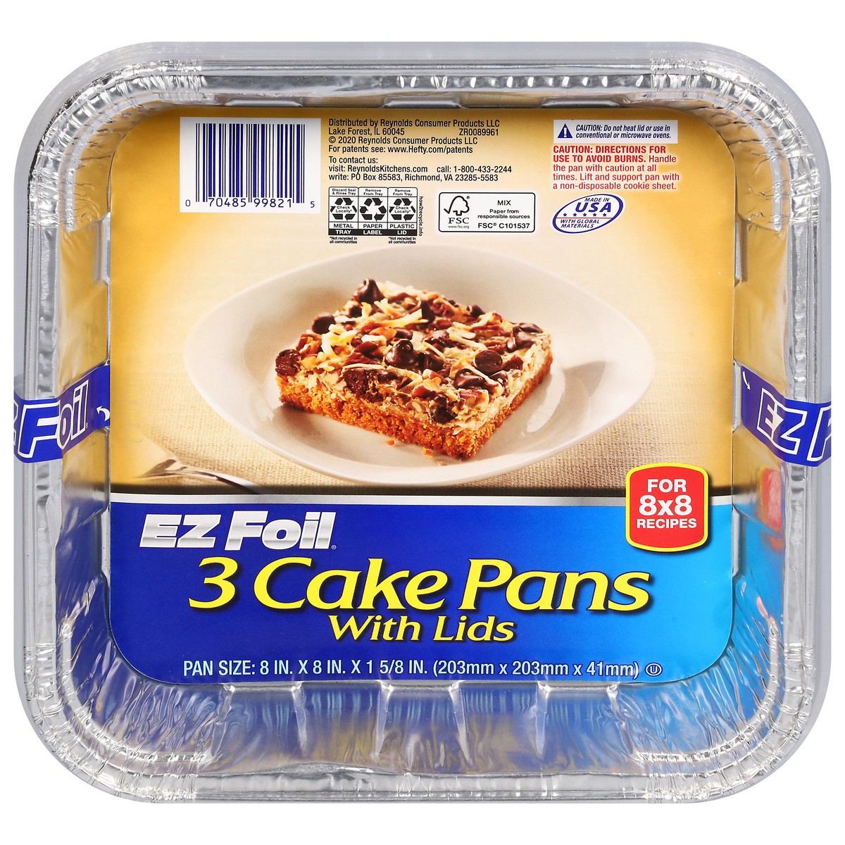 slide 1 of 11, EZ Foil Disposable Cake Pans with Lids, 8 x 8 in., 3 Count, 0.19 lb