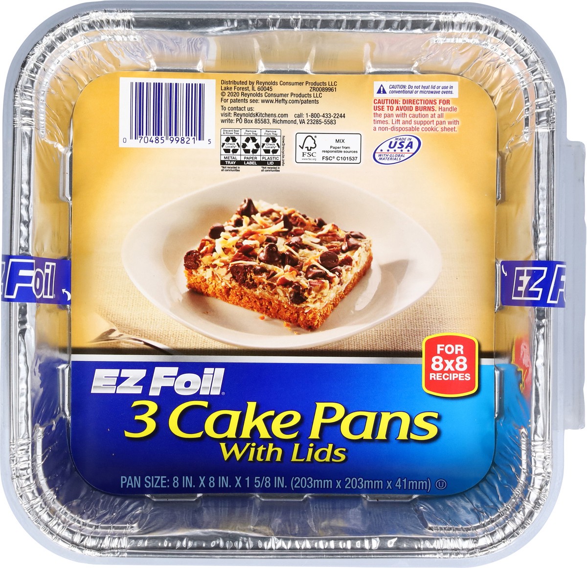 slide 5 of 11, EZ Foil 8 Inch x 8 Inch Cake Pans with Lids 3 ea, 3 ct