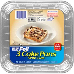 EZ Foil Disposable Cake Pans with Lids, 8 in. x 8 in., 3 Count