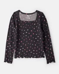 Carter's Girls Floral Ribbed Top - Grey Black 12
