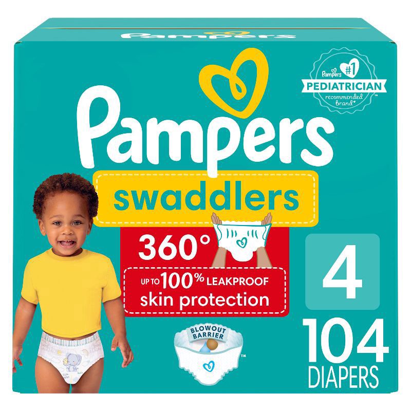 slide 1 of 12, Pampers Swaddler 360 Enormous Disposable Baby Diapers - Size 4 - 104ct, 104 ct