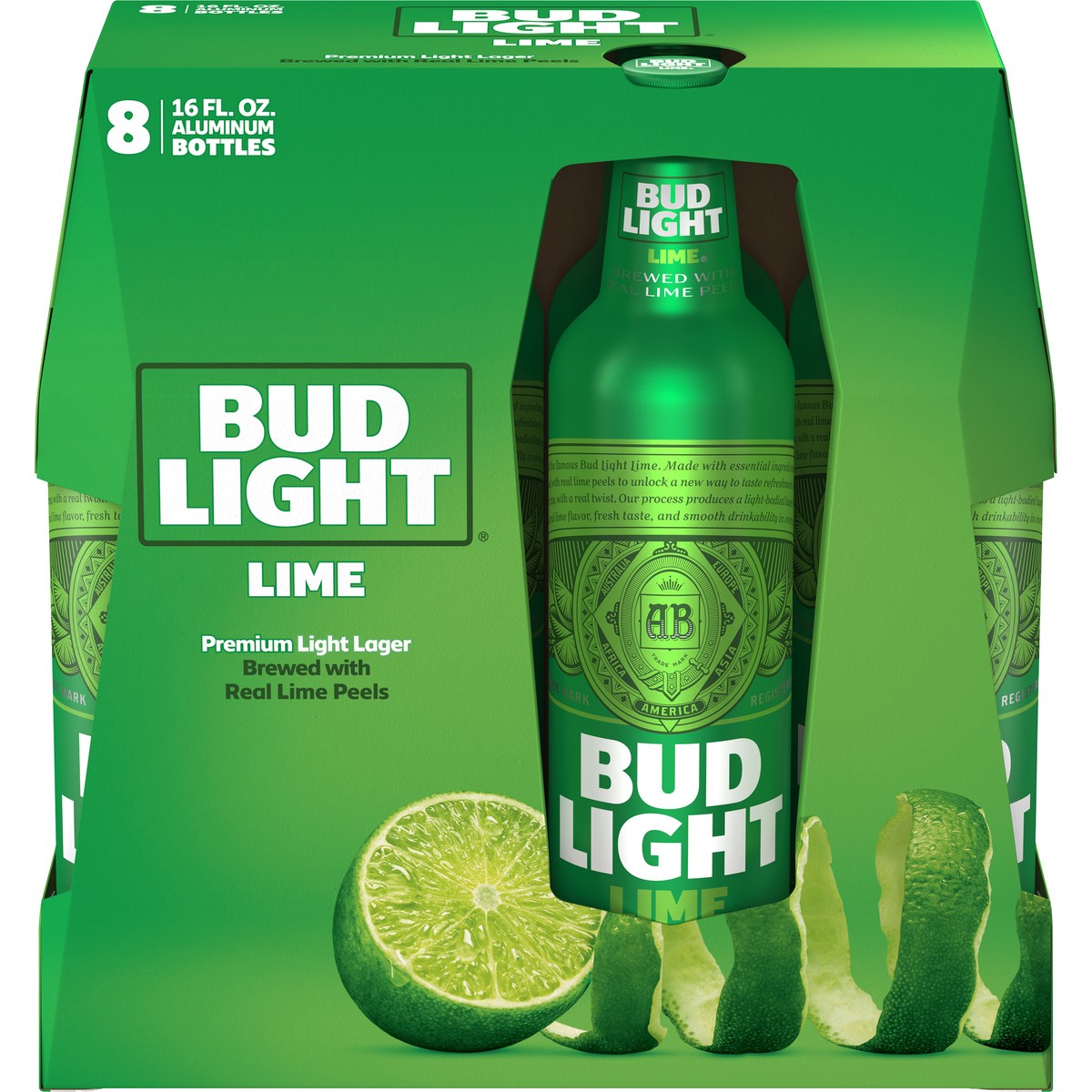 slide 1 of 3, Bud Light Lime Beer Aluminum, 4.2% ABV, 8 bottles / 16 fl oz