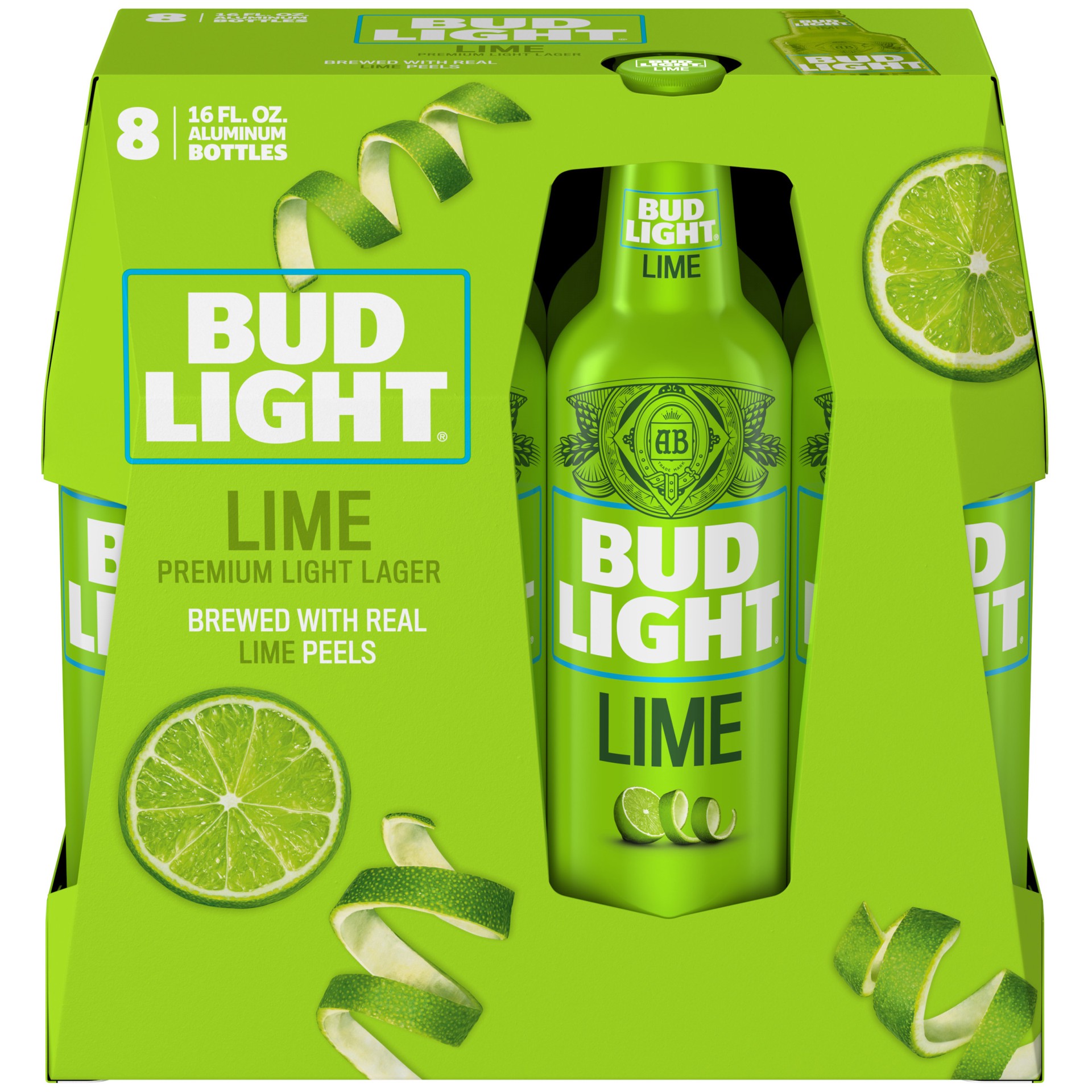 slide 1 of 1, Bud Light Lime American Lager Beer 8 Pack, 16 fl oz Aluminum Bottles, 128 fl oz