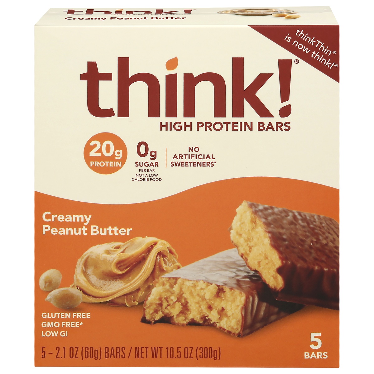 slide 1 of 1, thinkThin think! High Protein Creamy Peanut Butter Bars - 5ct/10.5oz, 5 ct; 2.1 oz