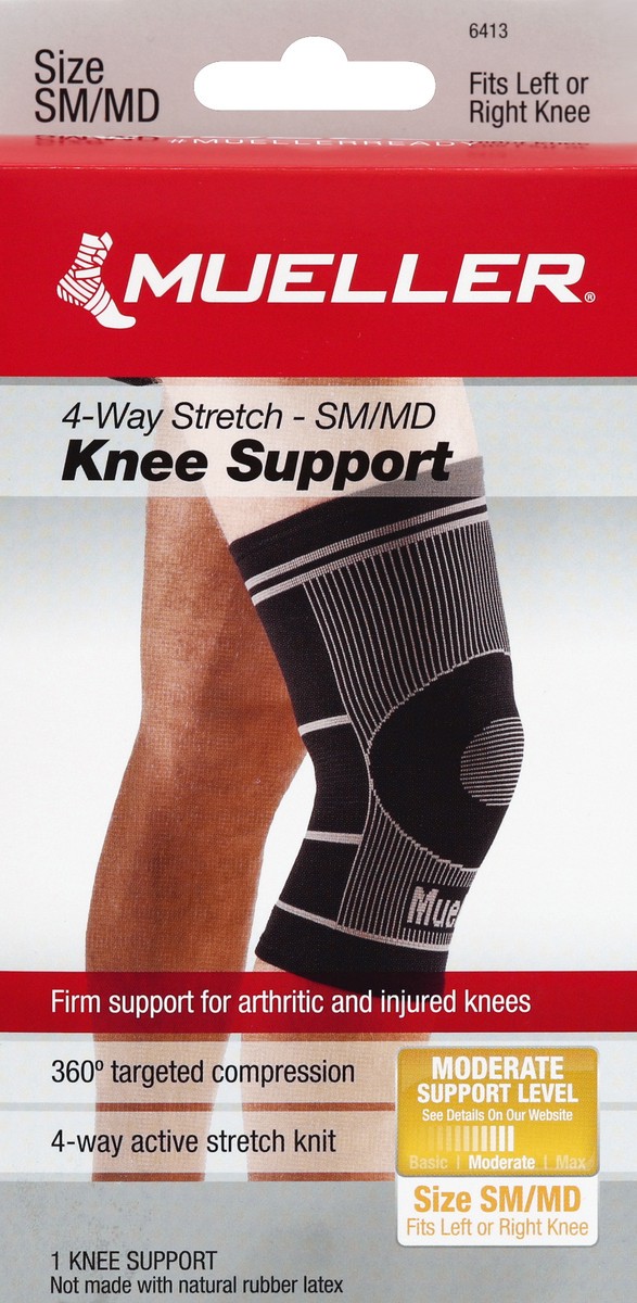 slide 4 of 4, Mueller Small/Medium 4-Way Stretch Knee Support, 1 ct