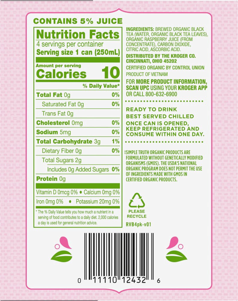 slide 2 of 2, Simple Truth Organic Sparkling Raspberry Black Tea - 4 ct; 8.45 fl oz, 4 ct; 8.45 fl oz