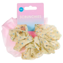 Meijer Corporate Seasonal 2-Piece Yellow Floral and Pink Organza Scrunchies
