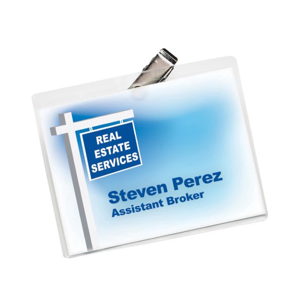 slide 2 of 2, Office Depot Brand Top-Load Name Badge Holders, Clip-Style, 3"" X 4"", Clear, Box Of 40, 40 ct