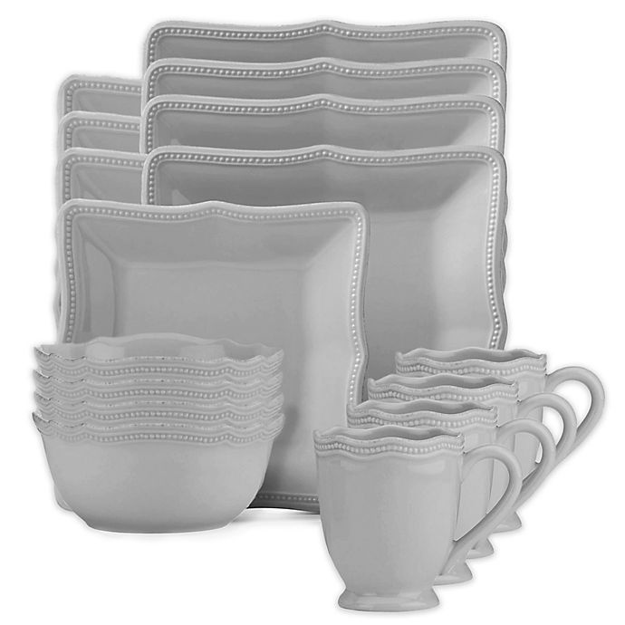 slide 1 of 2, Lenox French Perle Bead Square Dinnerware Set - Grey, 16 ct