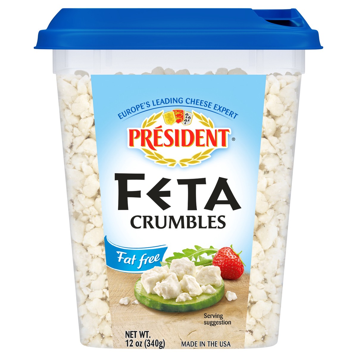 slide 1 of 9, Président Feta Cheese Crumbled Fat Free 12 oz, 12 oz