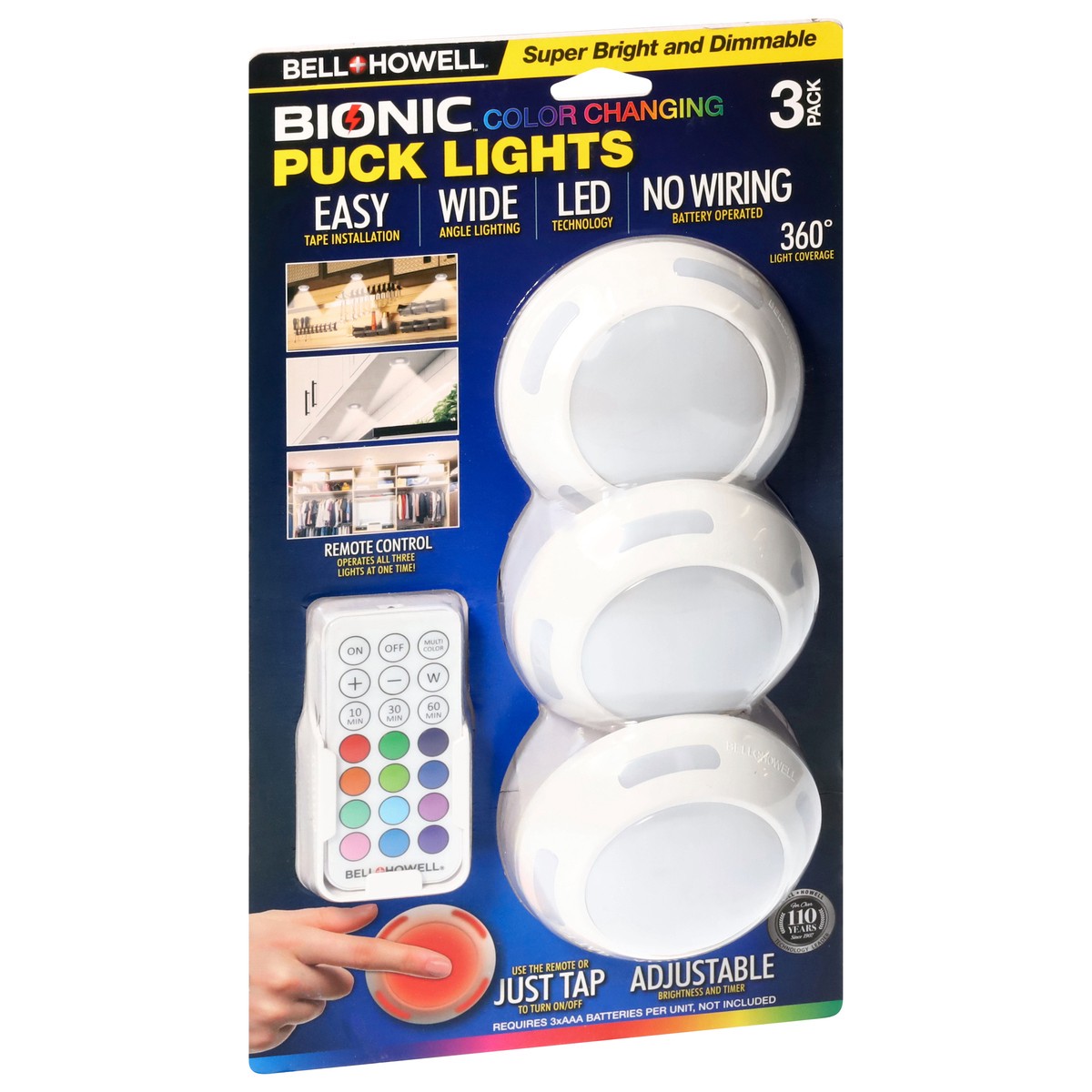 slide 2 of 11, Bell + Howell Puck Lights 3 Pack 3 ea, 3 ct
