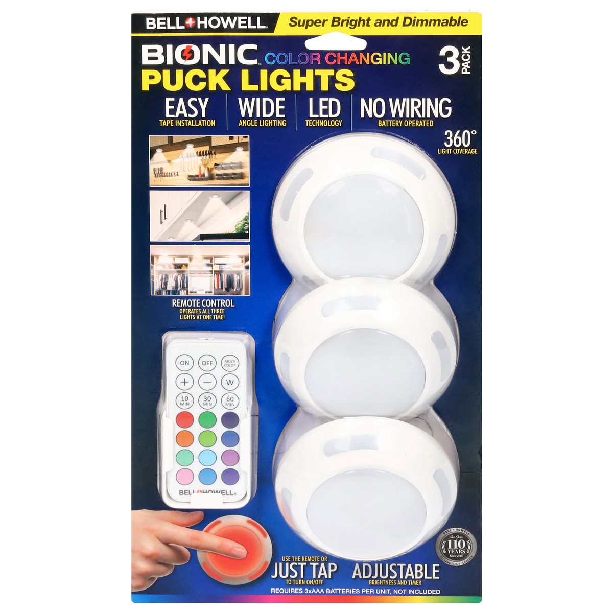 slide 7 of 11, Bell + Howell Puck Lights 3 Pack 3 ea, 3 ct