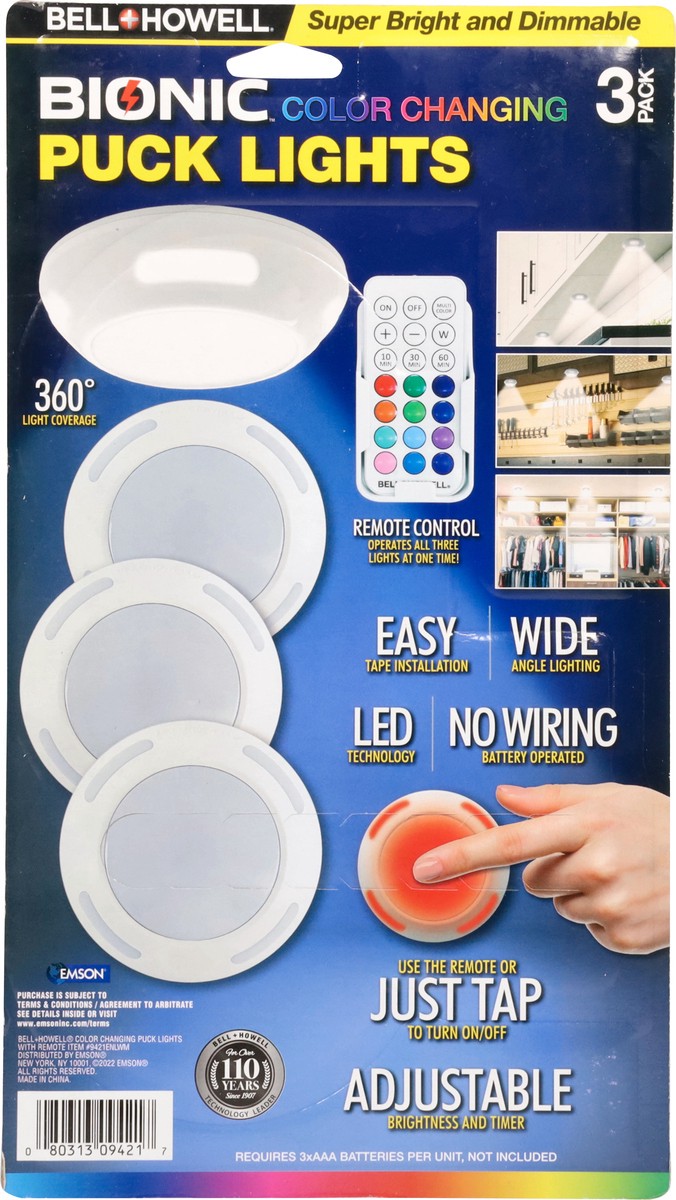slide 10 of 11, Bell + Howell Puck Lights 3 Pack 3 ea, 3 ct