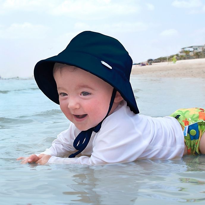 slide 3 of 3, i play. by Green Sprouts Infant Breathable Bucket Sun Protection Hat - Navy, 1 ct