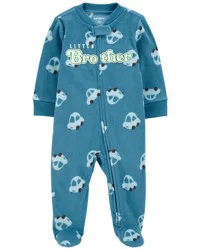 Carter's Baby Little Brother Fleece Zip-Up Footie Sleep & Play Pajamas Blue PRE