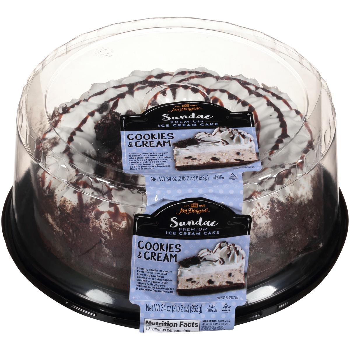 slide 1 of 7, Jon Donaire Sundae Cookies & Cream Premium Ice Cream Cake 34 oz. Clamshell, 34 oz