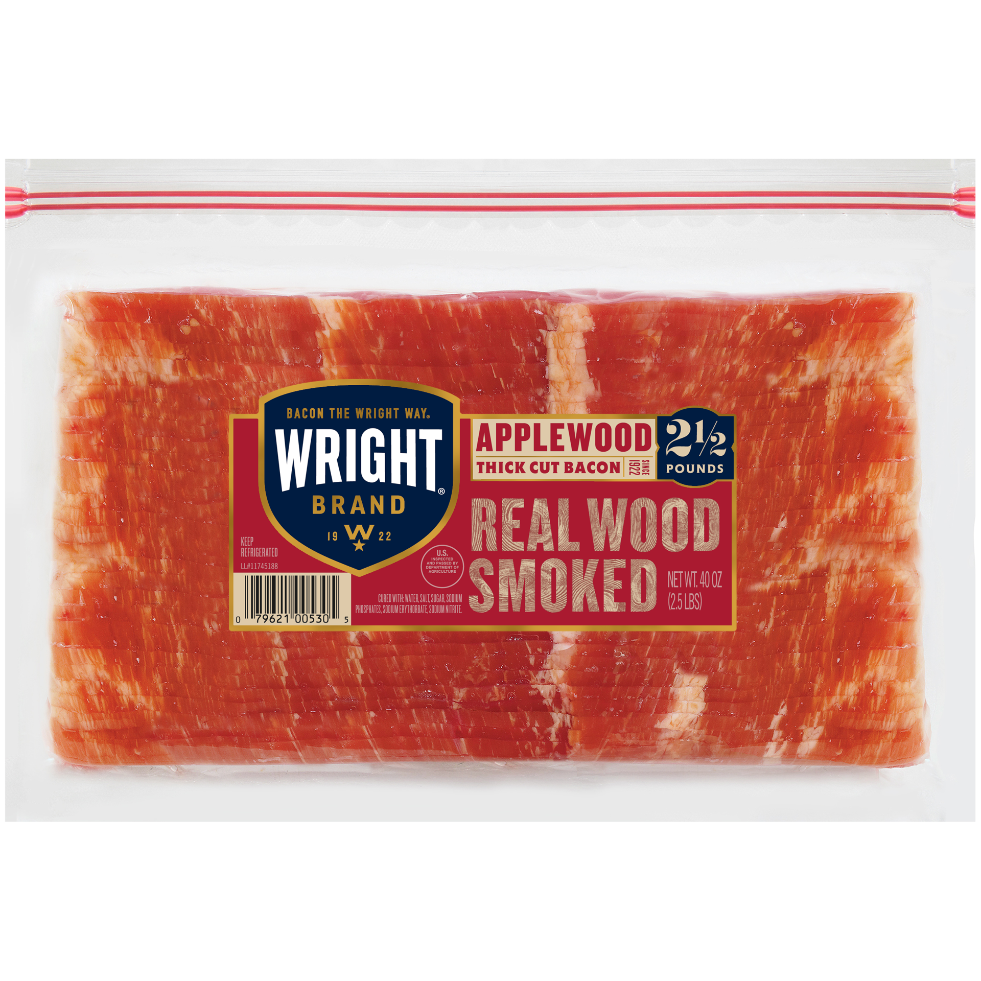 slide 1 of 2, WRIGHT Applewood Thick Cut Bacon, 1.13 kg