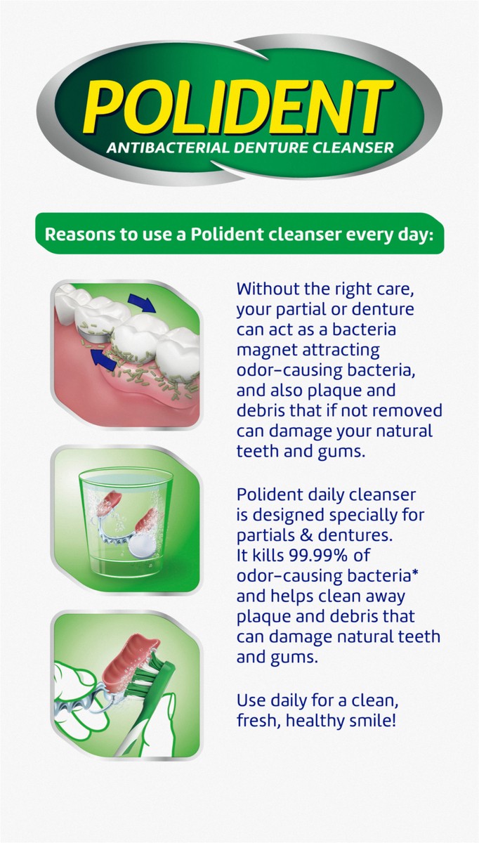 slide 8 of 9, Polident 3 Minute Triple Mint Antibacterial Effervescent Denture Cleaner Tablets - 40 Count, 40 ct