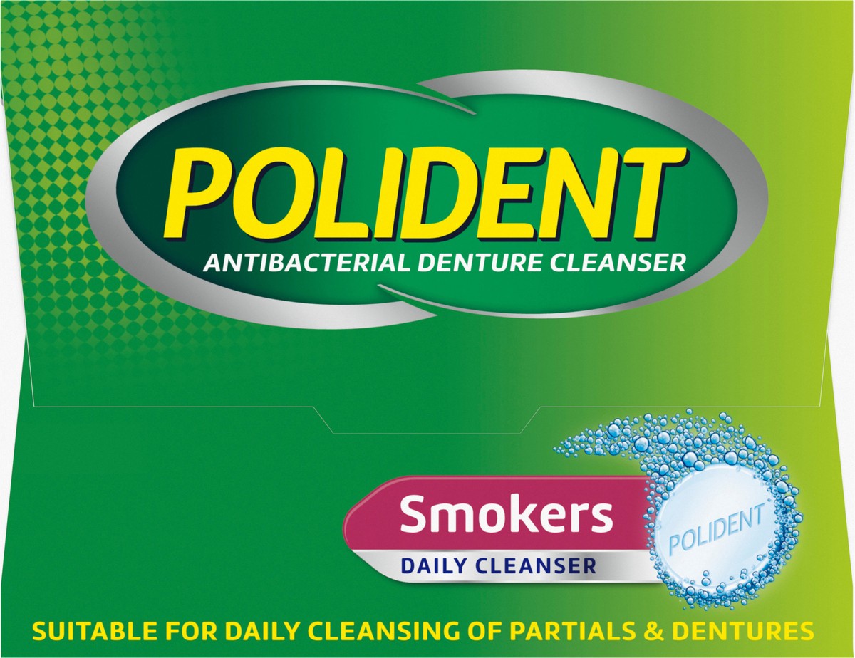 slide 9 of 9, Polident Smokers Antibacterial Denture Cleanser Effervescent Tablets, 84 count, 84 ct