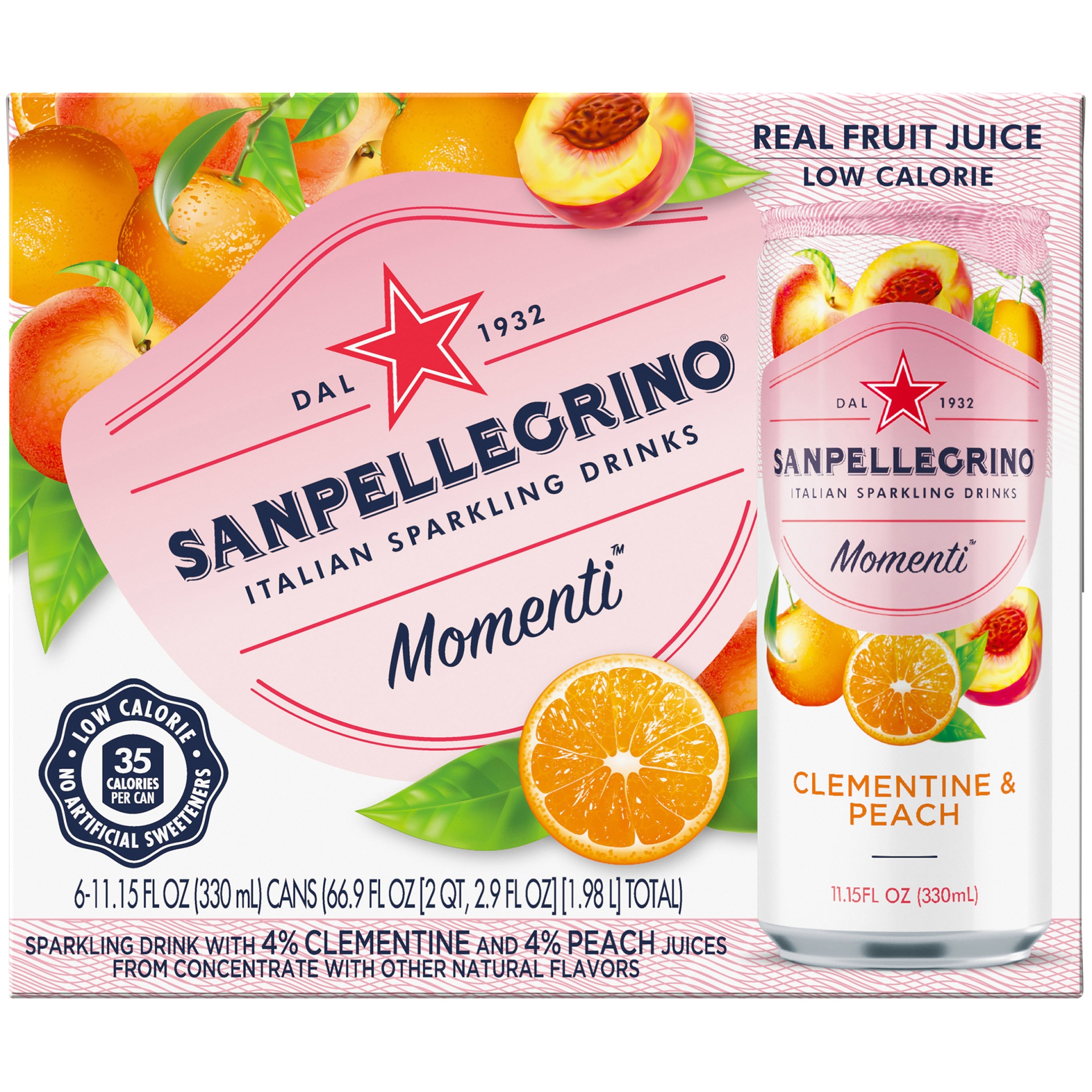 slide 1 of 7, Sanpellegrino Momenti Clementine & Peach, 6 ct; 11.15 fl oz