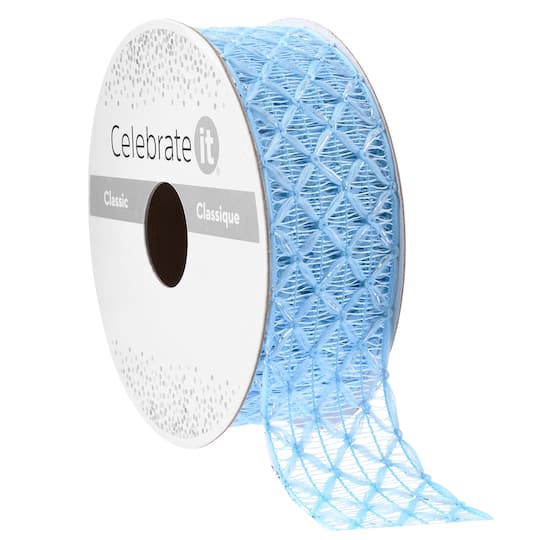 slide 1 of 2, 1" X 3yd. Blue Hook Weave Ribbon By Celebrate It, 1 in x 3 yd