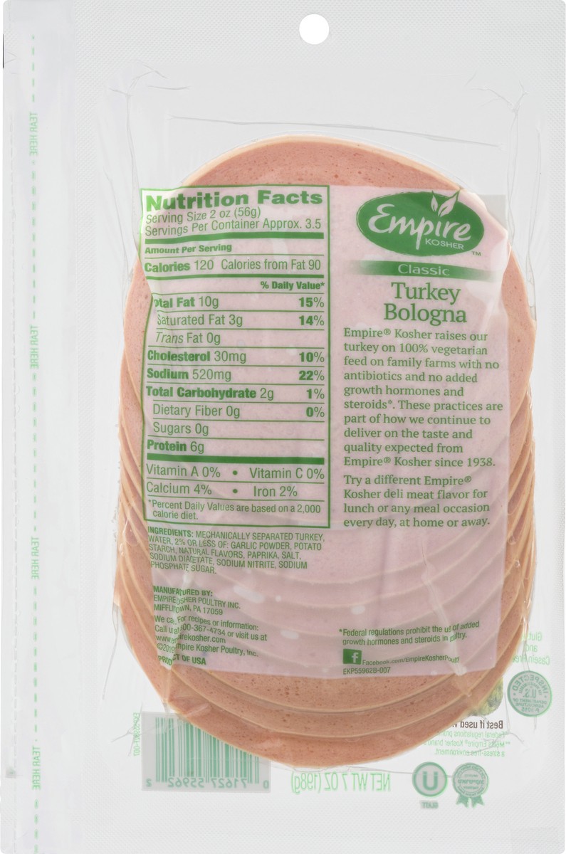 slide 4 of 9, Empire Kosher Classic Turkey Bologna 7 oz, 7 oz