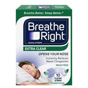 slide 1 of 1, Breathe Right Extra Strength Clear Allergy Nasal Strip, 10 Ct, 10 ct
