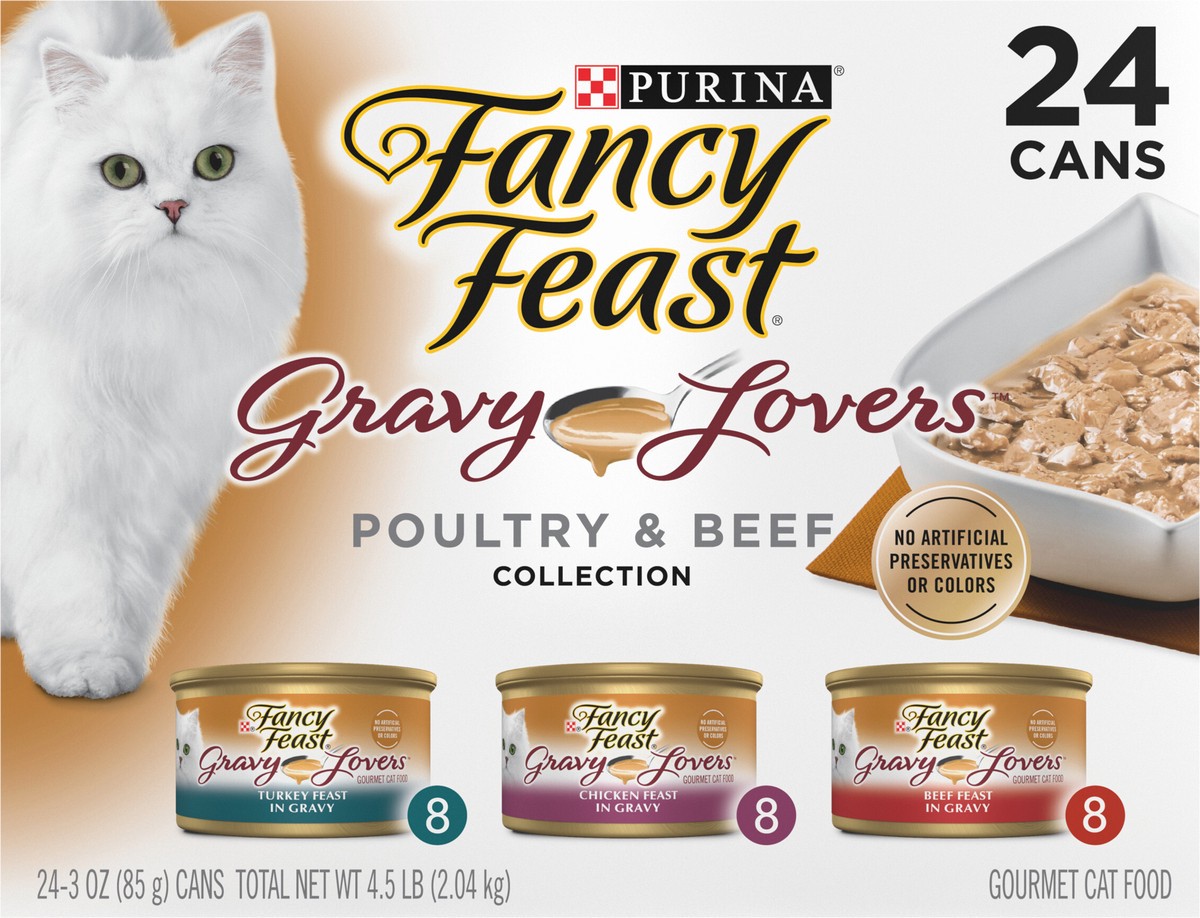 slide 2 of 8, Fancy Feast Purina Fancy Feast Gravy Lovers Poultry and Beef Gourmet Wet Cat Food Variety Pack, 4.5 lb