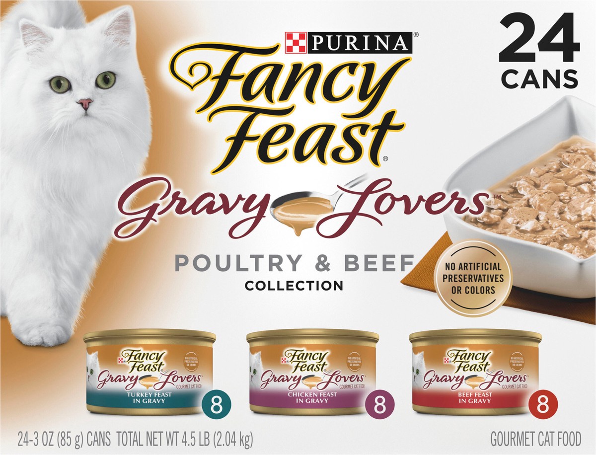 slide 4 of 8, Fancy Feast Purina Fancy Feast Gravy Lovers Poultry and Beef Gourmet Wet Cat Food Variety Pack, 4.5 lb