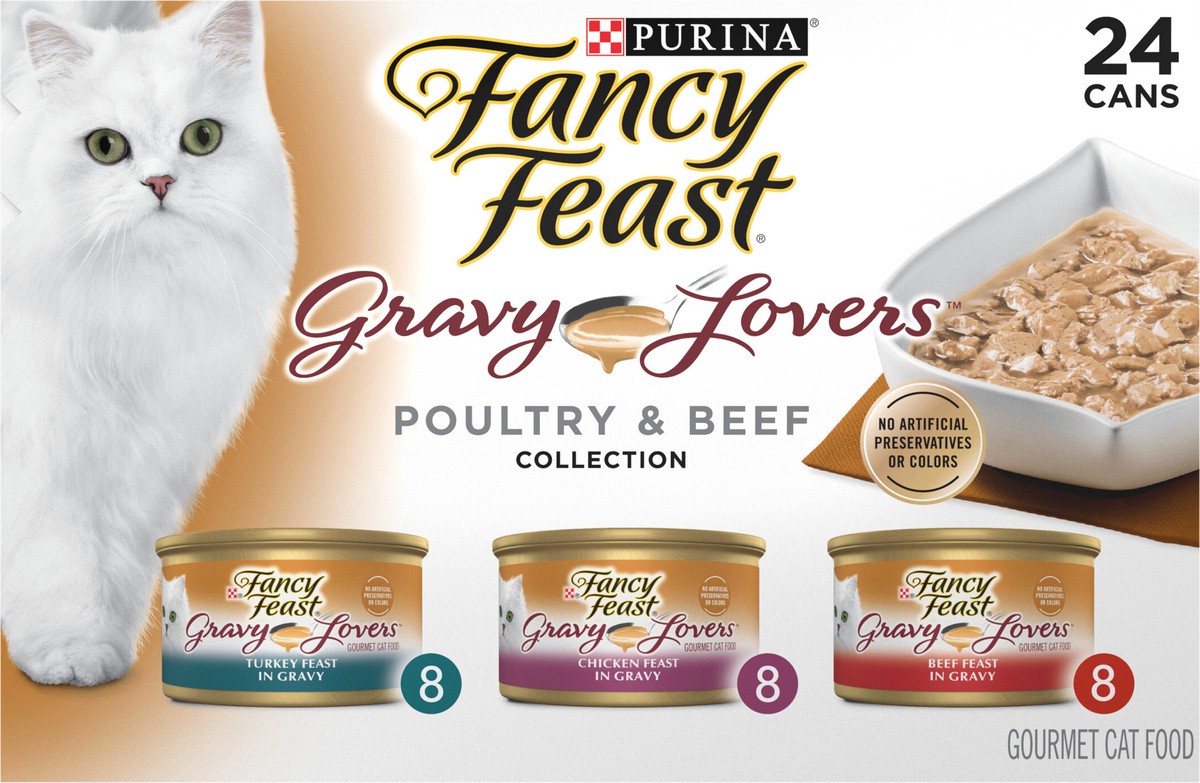 slide 7 of 8, Fancy Feast Purina Fancy Feast Gravy Lovers Poultry and Beef Gourmet Wet Cat Food Variety Pack, 4.5 lb