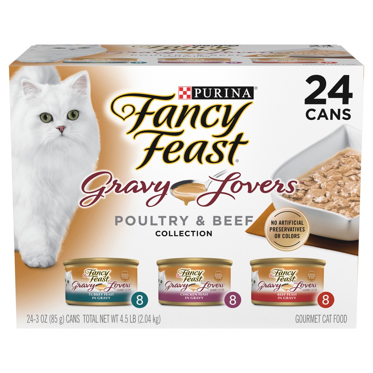 slide 1 of 8, Fancy Feast Purina Fancy Feast Gravy Lovers Poultry and Beef Gourmet Wet Cat Food Variety Pack, 4.5 lb