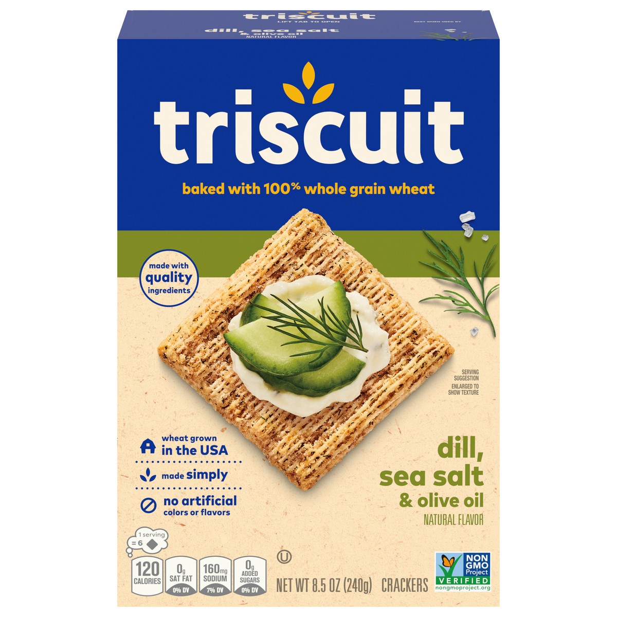 slide 1 of 9, Triscuit Dill, Sea Salt & Olive Oil Whole Grain Wheat Crackers, Lunch Snacks, Snack Crackers- 8.5 oz, 8.5 oz