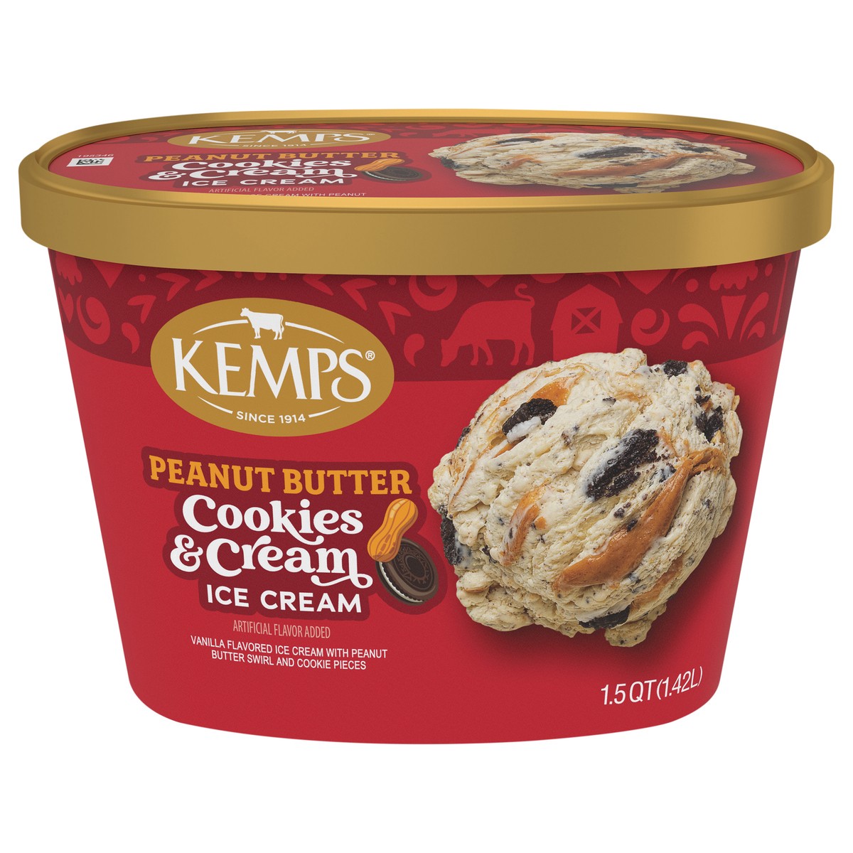 slide 14 of 14, Kemps Peanut Butter Cookies & Cream Ice Cream 1.5 Quart,