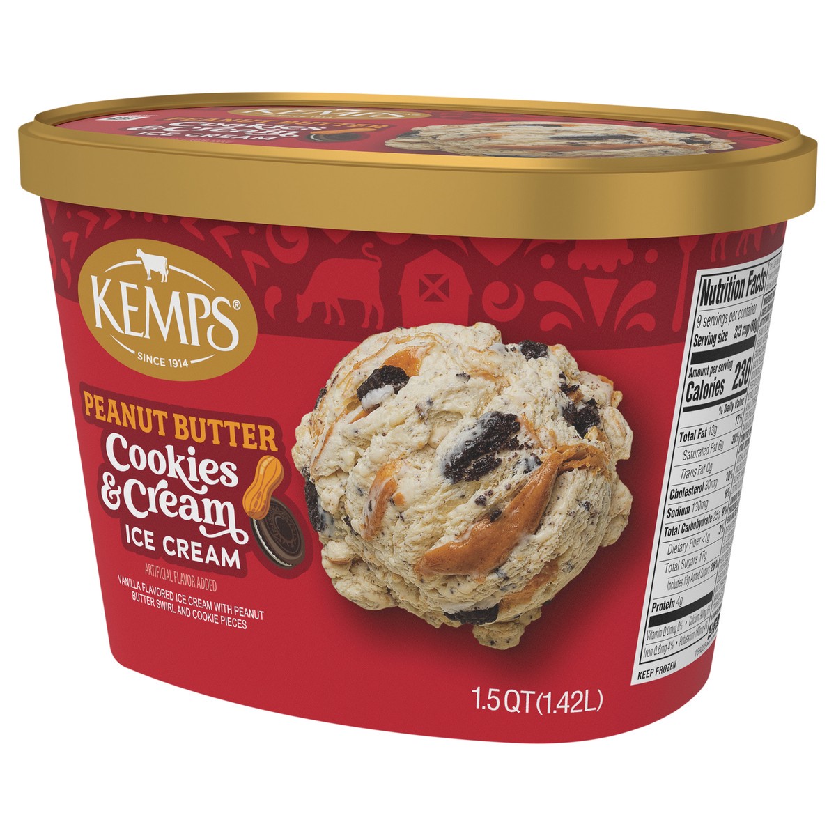 slide 4 of 14, Kemps Peanut Butter Cookies & Cream Ice Cream 1.5 Quart,