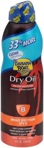 slide 1 of 1, Banana Boat Clear Ultramist Tanning Dry Oil Broad Spectrum Spf 8, 8 oz