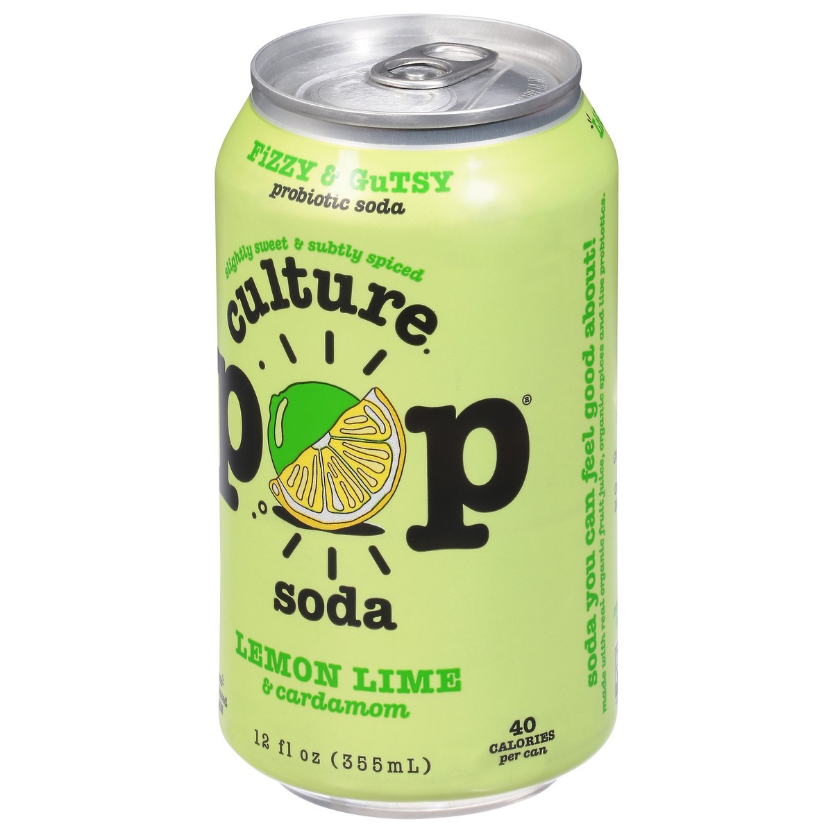 slide 4 of 9, Culture Pop Lemon Lime & Cardamom Probiotic Soda 12 fl oz, 12 fl oz