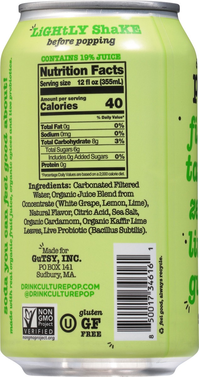 slide 6 of 9, Culture Pop Lemon Lime & Cardamom Probiotic Soda 12 fl oz, 12 fl oz