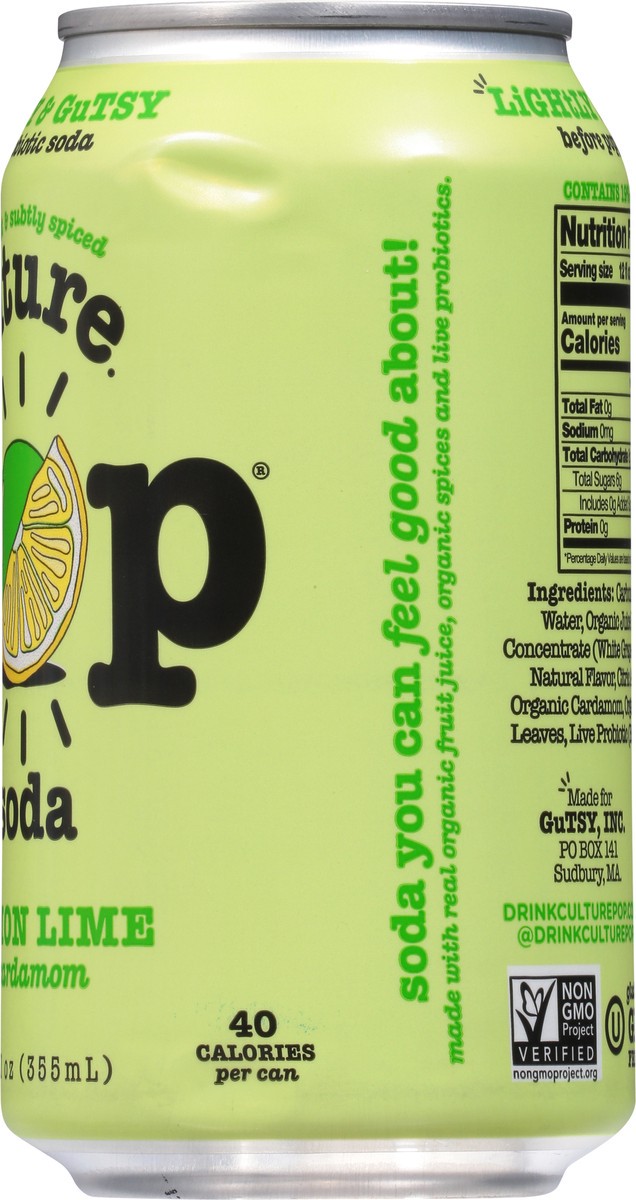 slide 5 of 9, Culture Pop Lemon Lime & Cardamom Probiotic Soda 12 fl oz, 12 fl oz